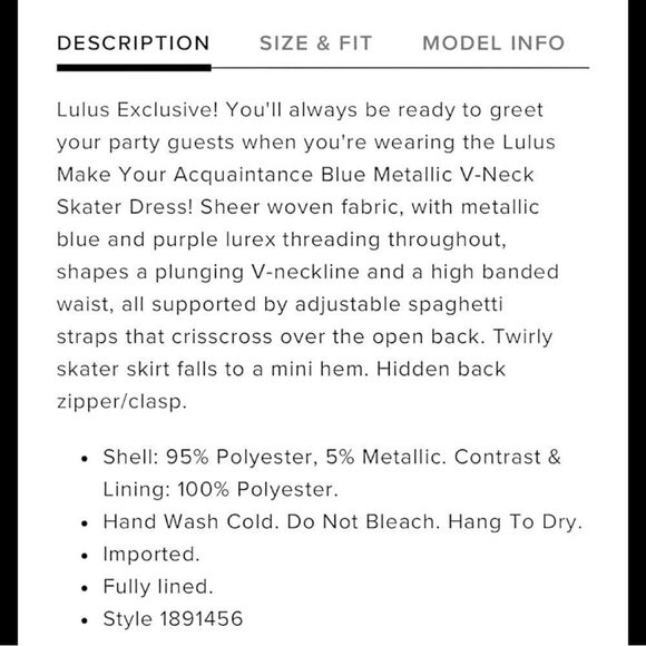 Lulus Make Your Acquaintance Blue Metallic V-Neck Skater Dress Women’s Size XS N - Picture 10 of 13